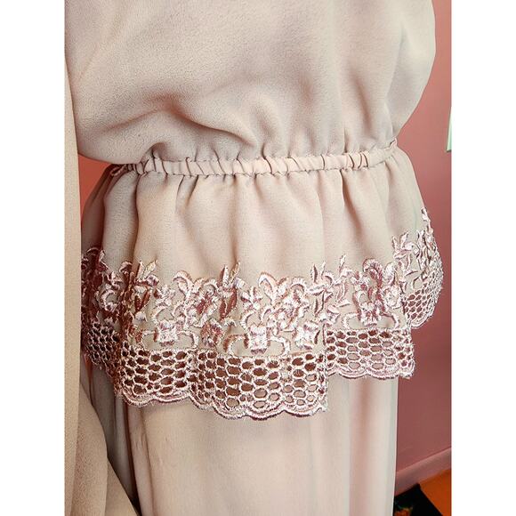 Size Small to XL | Vintage 1970's Dusty Rose 2 Piece Maxi Dress with Blouse - Picture 8 of 10